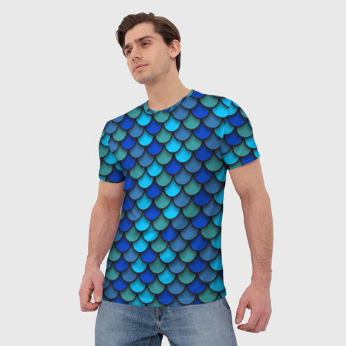 Мужская футболка 3D с принтом Чешуя рыбы, фото на моделе #1