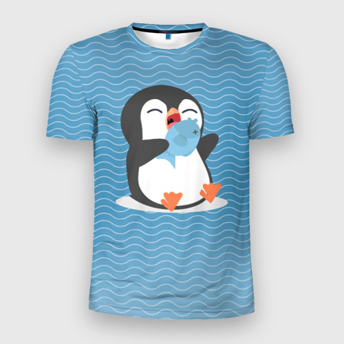 Мужская футболка 3D Slim с принтом Пингвин, вид спереди #2
