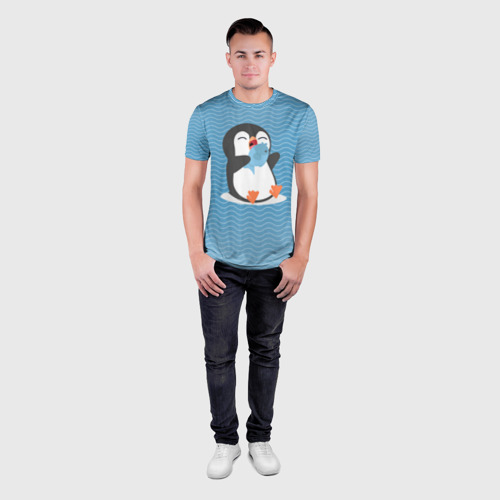 Мужская футболка 3D Slim с принтом Пингвин, вид сбоку #3