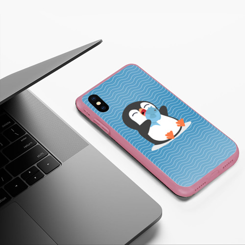 Чехол для iPhone XS Max матовый Пингвин, цвет малиновый - фото 5