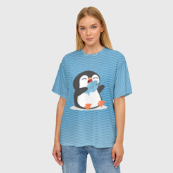 Женская футболка oversize 3D Пингвин - фото 2