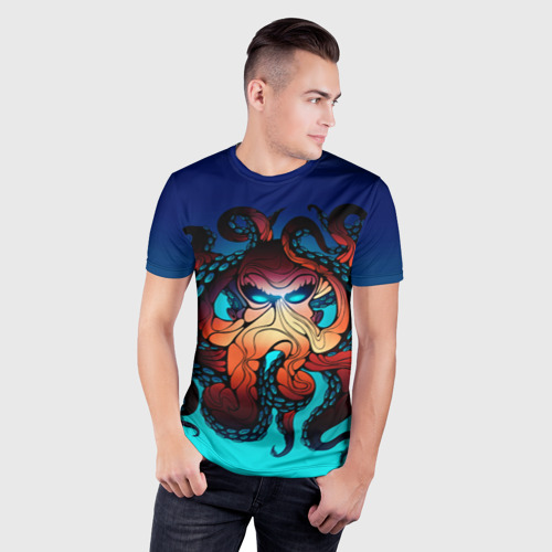 Мужская футболка 3D Slim с принтом Кракен | Octopus, фото на моделе #1