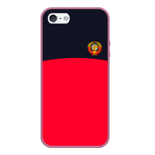 Чехол для iPhone 5/5S матовый Стиль СССР с гербом на спине, цвет розовый