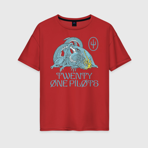 Женская футболка хлопок Oversize Twenty one pilots SaI Дракон, цвет красный