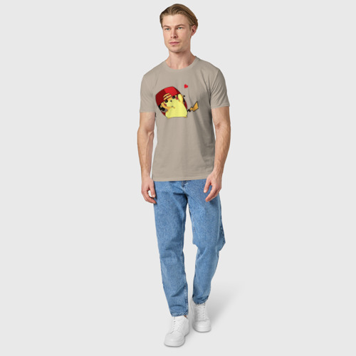 Мужская футболка хлопок Пикачу под бейсболкой, цвет миндальный - фото 5