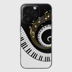 Чехол для iPhone 16 Pro силиконовый с защитой камеры Музыкальный узор