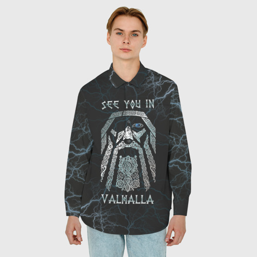 Мужская рубашка oversize 3D с принтом See you in Valhalla, фото на моделе #1