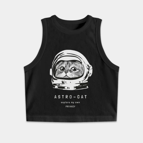 Женская укороченная майка-топ хлопок ASTRONAUT CAT КОТ КОСМОНАВТ