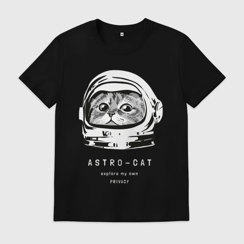 Мужская футболка хлопок с принтом ASTRONAUT CAT КОТ КОСМОНАВТ, вид спереди #2