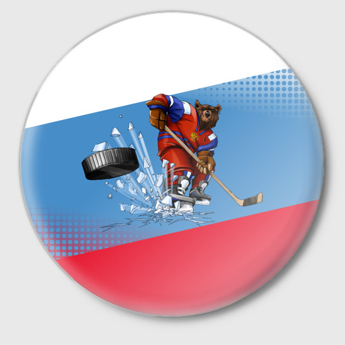Значок Русский хоккей, цвет белый