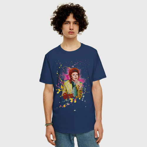 Мужская футболка хлопок Oversize David Bowie Art, цвет темно-синий - фото 3