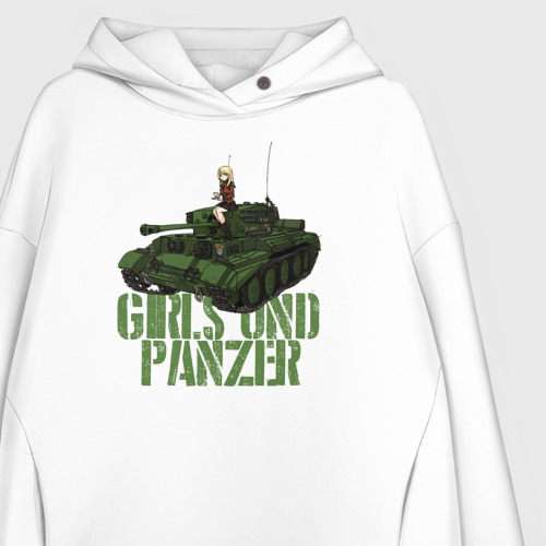 Женское худи Oversize хлопок Girls und Panzer св. Глориана, цвет белый - фото 3