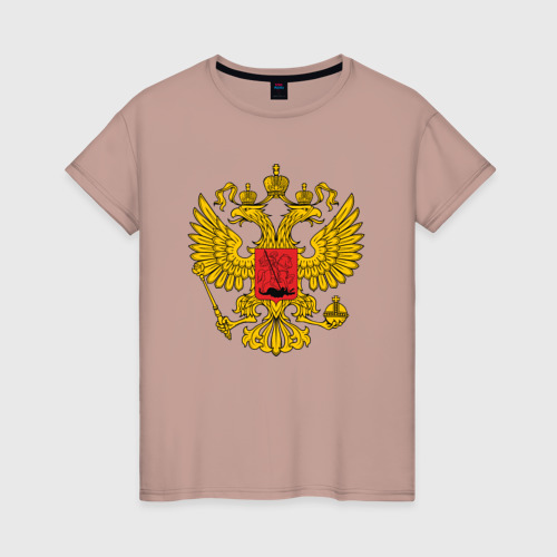 Женская футболка хлопок Герб России Russia, цвет пыльно-розовый