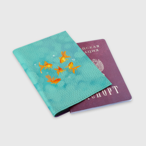 Обложка для паспорта матовая кожа Золотые рыбки, цвет фиолетовый - фото 3