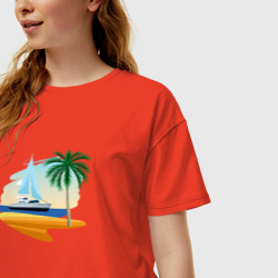 Женская футболка хлопок Oversize Корабль и пальма - фото 2