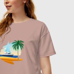Женская футболка хлопок Oversize Корабль и пальма - фото 2