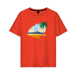 Женская футболка хлопок Oversize Корабль и пальма