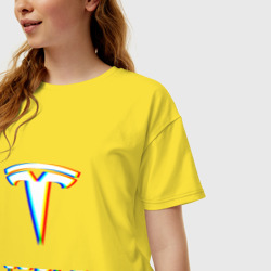 Женская футболка хлопок Oversize Tesla motors glitch Тесла - фото 2