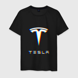 Мужская футболка хлопок Tesla motors glitch Тесла