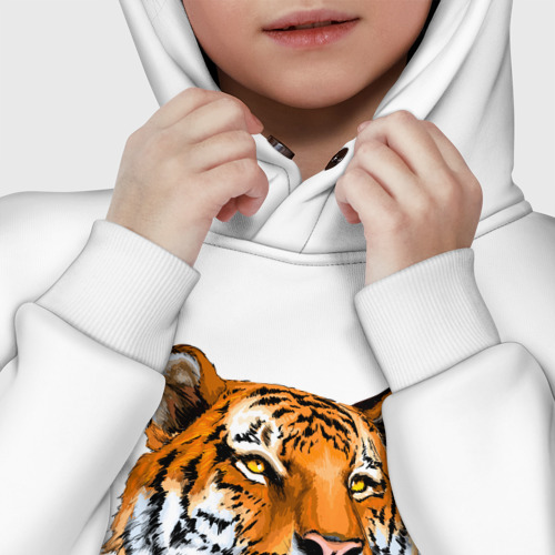 Детское худи Oversize хлопок Тигр, цвет белый - фото 7