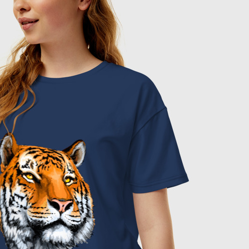 Женская футболка хлопок Oversize Тигр, цвет темно-синий - фото 3