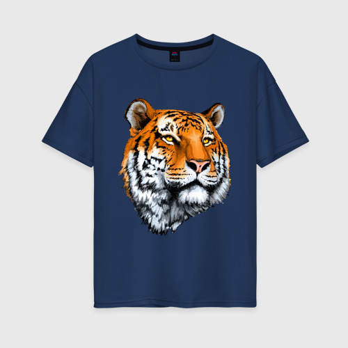 Женская футболка хлопок Oversize Тигр, цвет темно-синий