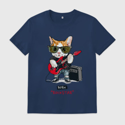Мужская футболка хлопок Крутой кот гитарист рок звезда