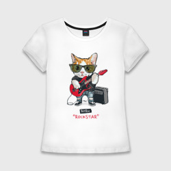 Женская футболка хлопок Slim Крутой кот гитарист