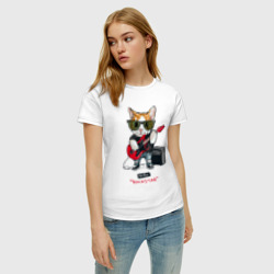 Женская футболка хлопок Крутой кот гитарист - фото 2
