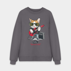 Мужской свитшот oversize без начеса хлопок Крутой кот гитарист рок звезда