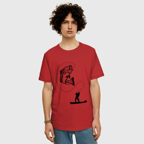 Мужская футболка хлопок Oversize с принтом Рыбак и рыба, фото на моделе #1