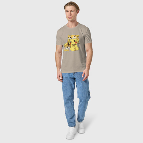 Мужская футболка хлопок Пикачу с собачкой , цвет миндальный - фото 5