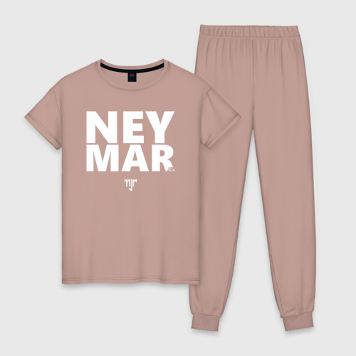 Женская пижама хлопок Neymar Jr white logo, цвет пыльно-розовый