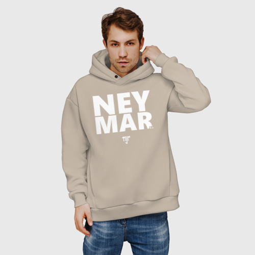 Мужское худи Oversize хлопок Neymar Jr white logo, цвет миндальный - фото 3