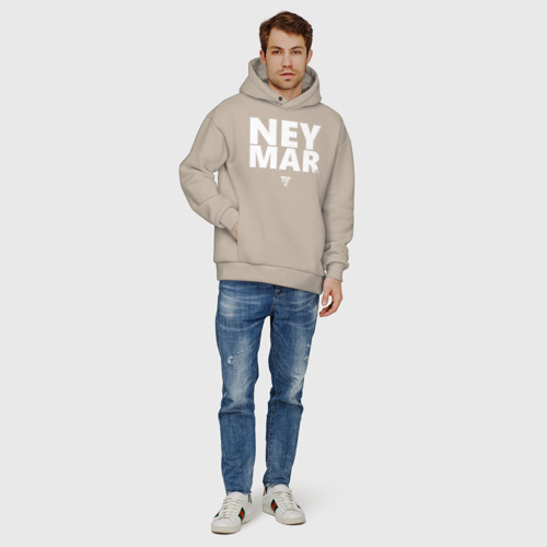 Мужское худи Oversize хлопок Neymar Jr white logo, цвет миндальный - фото 6