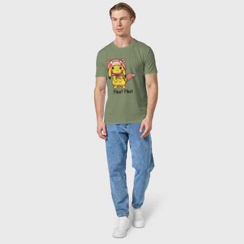 Мужская футболка хлопок Пикачу Pika Pika, цвет авокадо - фото 5
