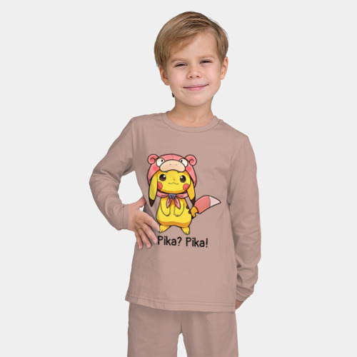 Детская пижама с лонгсливом хлопок с принтом Пикачу Pika Pika, фото на моделе #1
