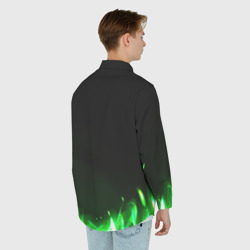 Рубашка с принтом Зеленый огонь на черном для любого человека, вид сзади №2. Цвет основы: белый