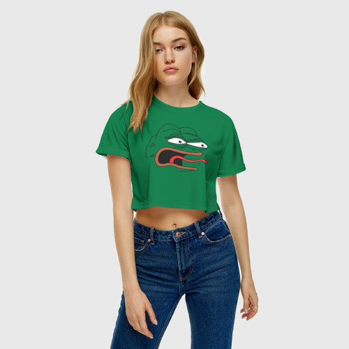 Женская футболка Crop-top 3D Pepe skin, цвет 3D печать - фото 3