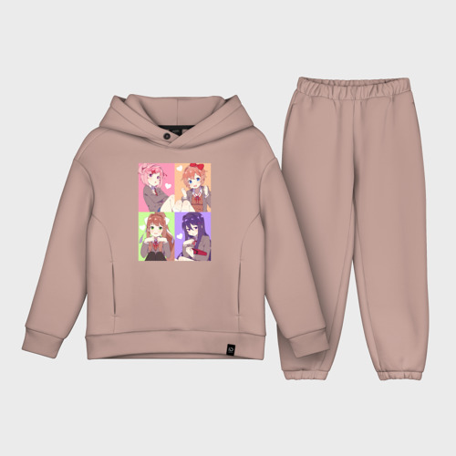 Детский костюм хлопок Oversize Girls Doki Doki коллаж, цвет пыльно-розовый