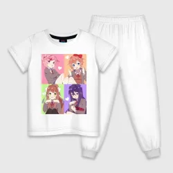 Детская пижама с белой футболкой Girls Doki Doki коллаж