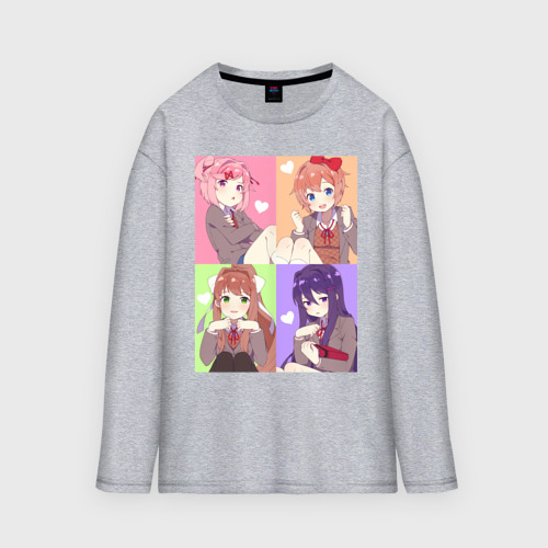 Мужской лонгслив oversize хлопок Girls Doki Doki коллаж, цвет меланж