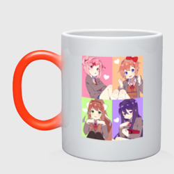 Кружка хамелеон Girls Doki Doki коллаж