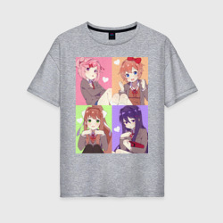 Женская футболка хлопок Oversize Girls Doki Doki коллаж