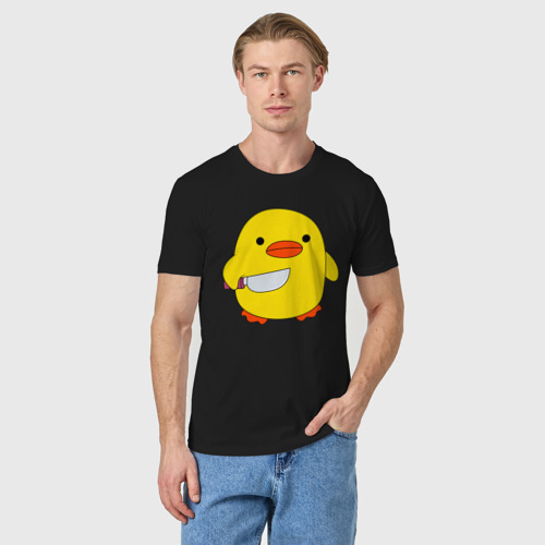 Мужская футболка хлопок Утка с ножом кругляш, цвет черный - фото 3