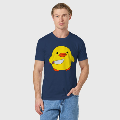Мужская футболка хлопок Утка с ножом кругляш, цвет темно-синий - фото 3