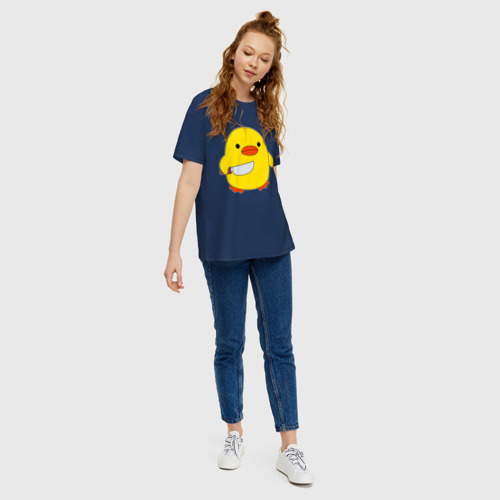 Женская футболка хлопок Oversize Утка с ножом кругляш, цвет темно-синий - фото 5