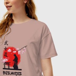 Женская футболка хлопок Oversize Самурай и сакура - фото 2