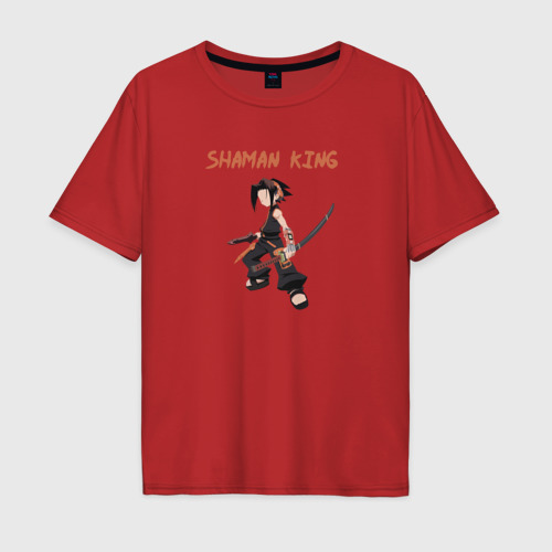 Мужская футболка хлопок Oversize Йо Асакура (Шаман Кинг), цвет красный