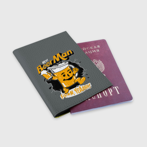 Обложка для паспорта матовая кожа Beer MAN, цвет желтый - фото 3